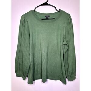 Ann Taylor L Forest Green Sweater With Pleated Sleeves